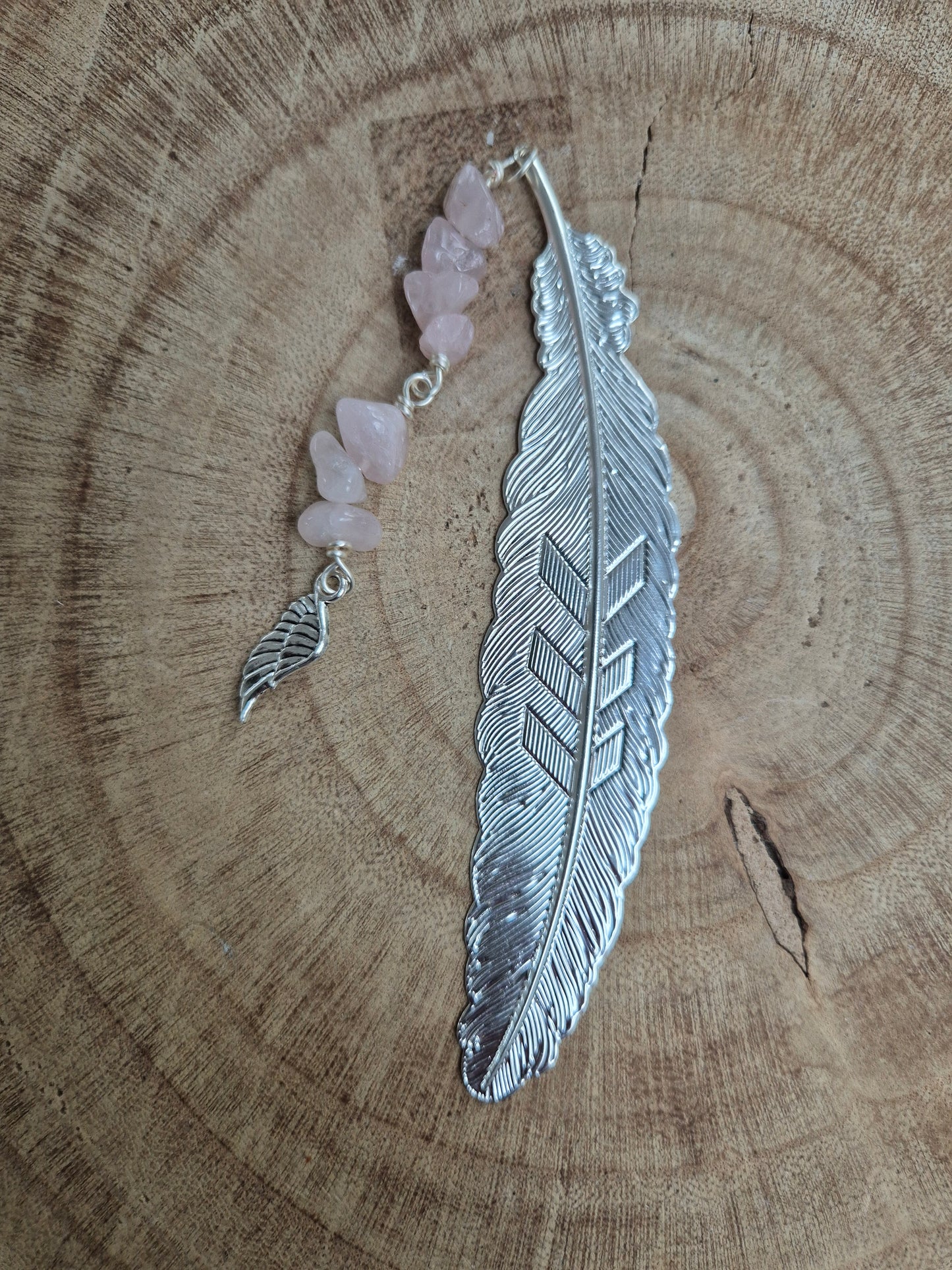 Rose Quartz Feather Bookmark