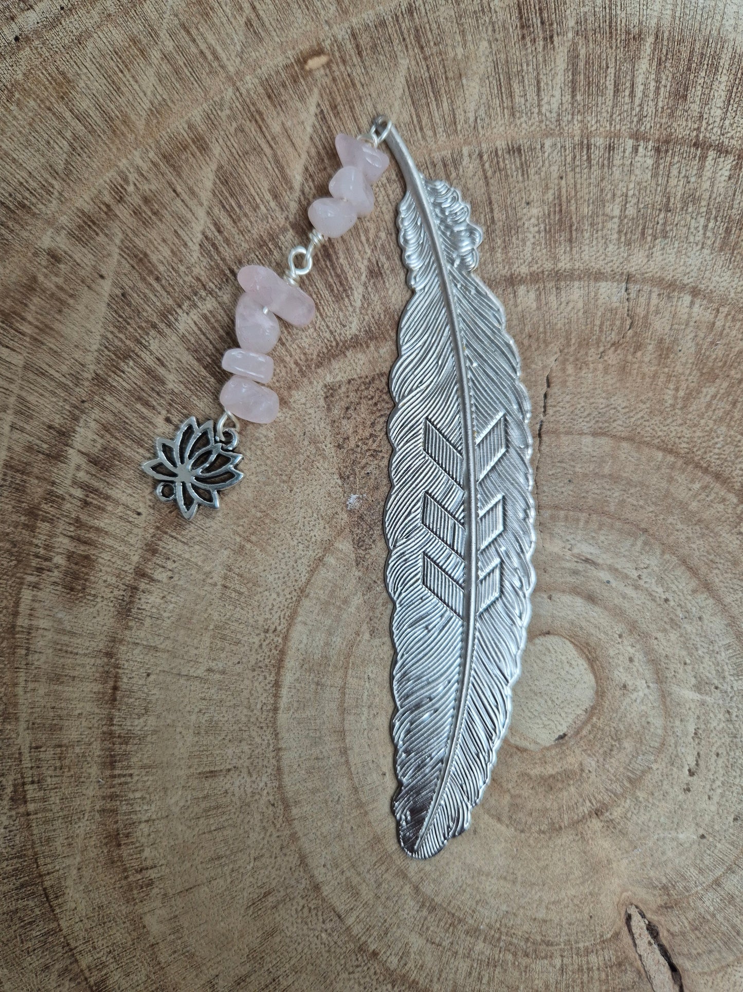 Rose Quartz Feather Bookmark