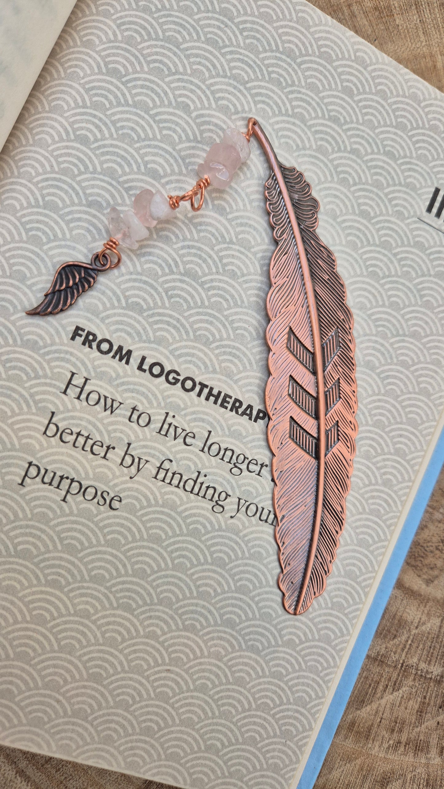 Rose Quartz Feather Bookmark