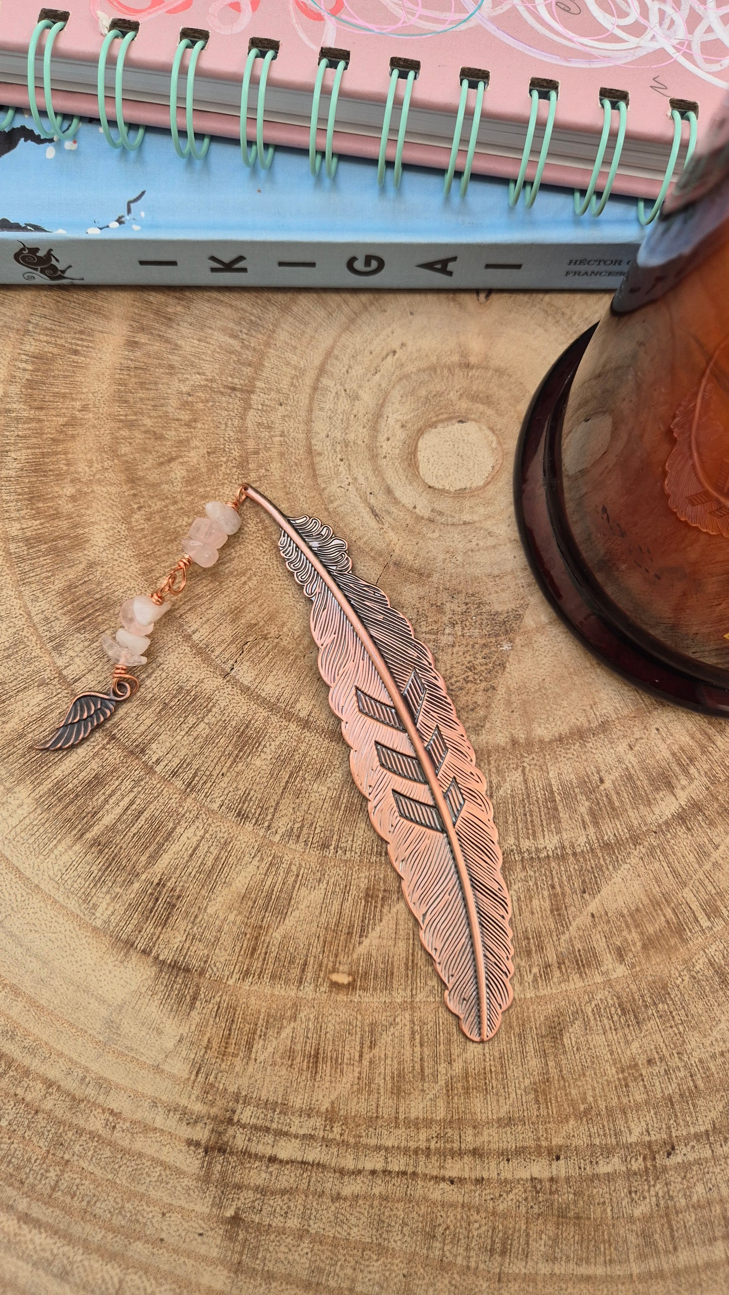 Rose Quartz Feather Bookmark
