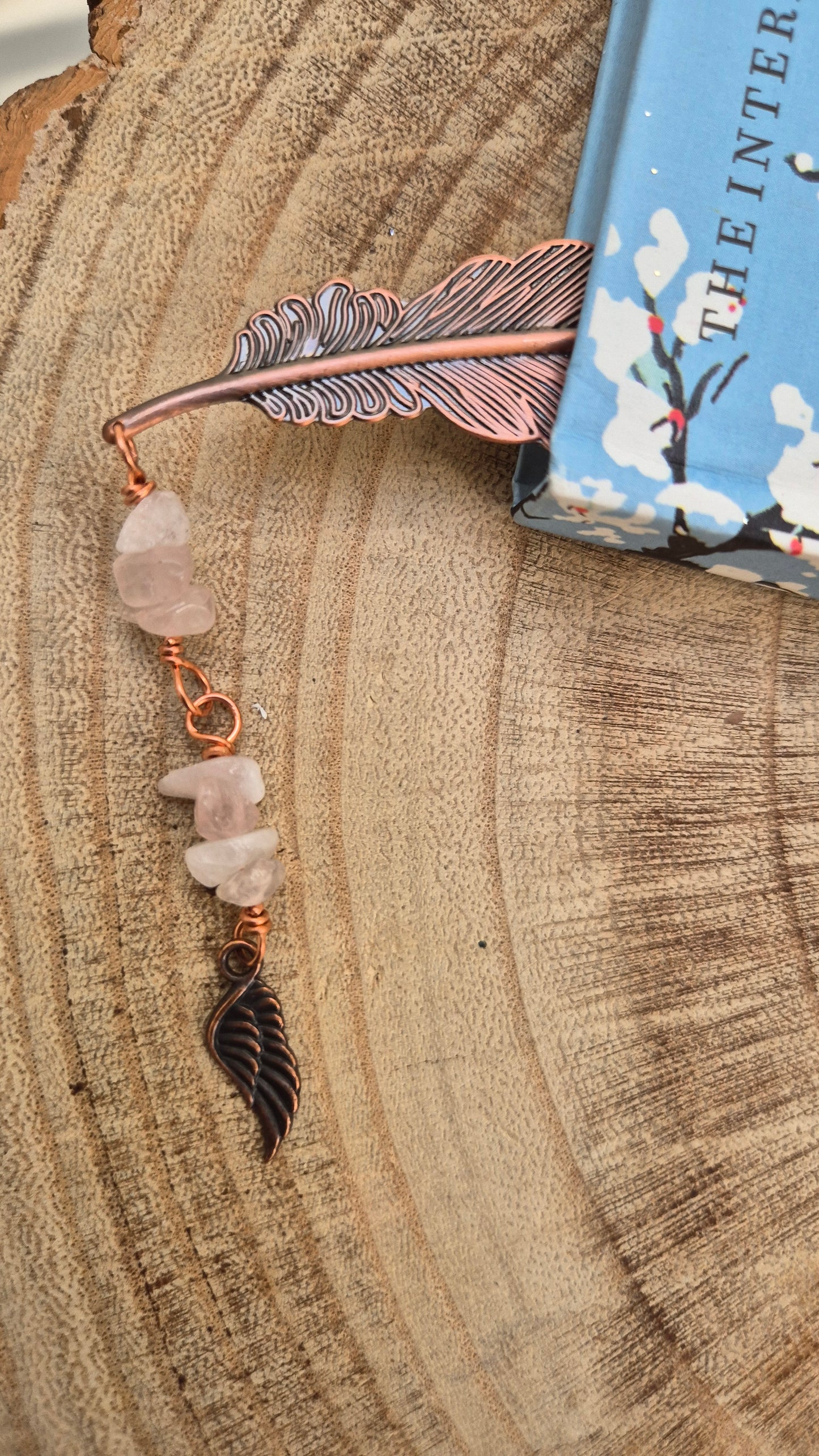 Rose Quartz Feather Bookmark