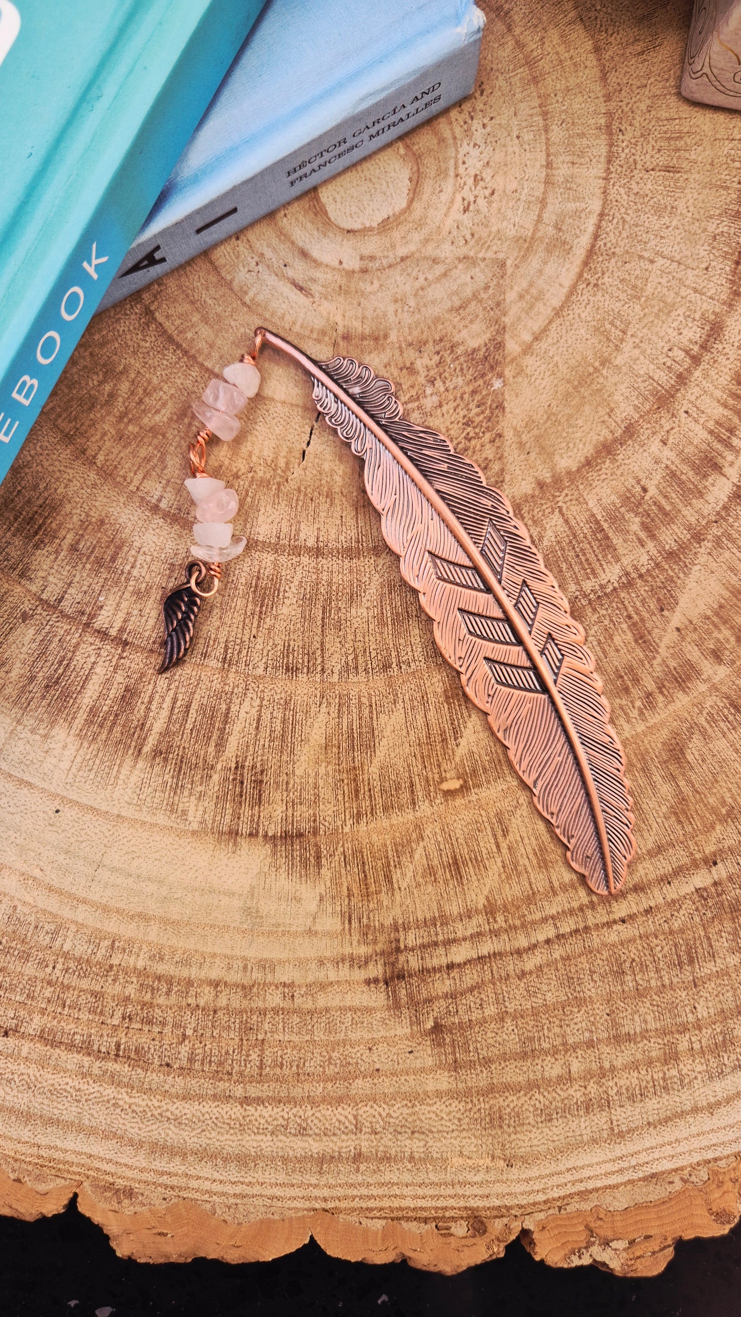 Rose Quartz Feather Bookmark
