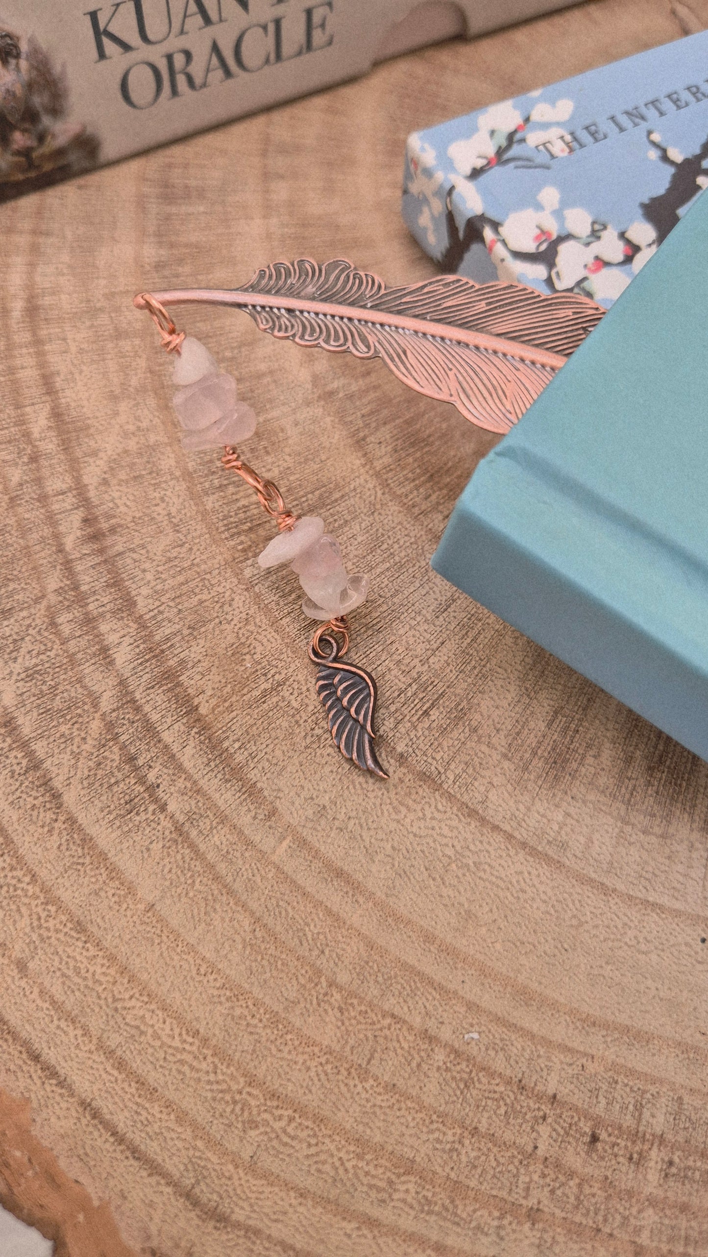 Rose Quartz Feather Bookmark