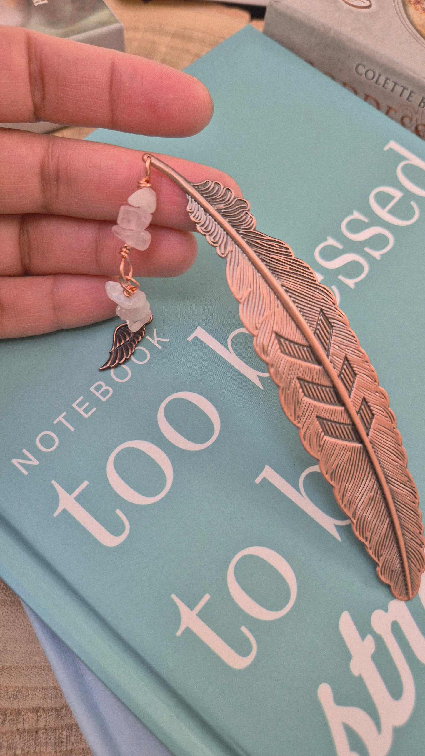 Rose Quartz Feather Bookmark